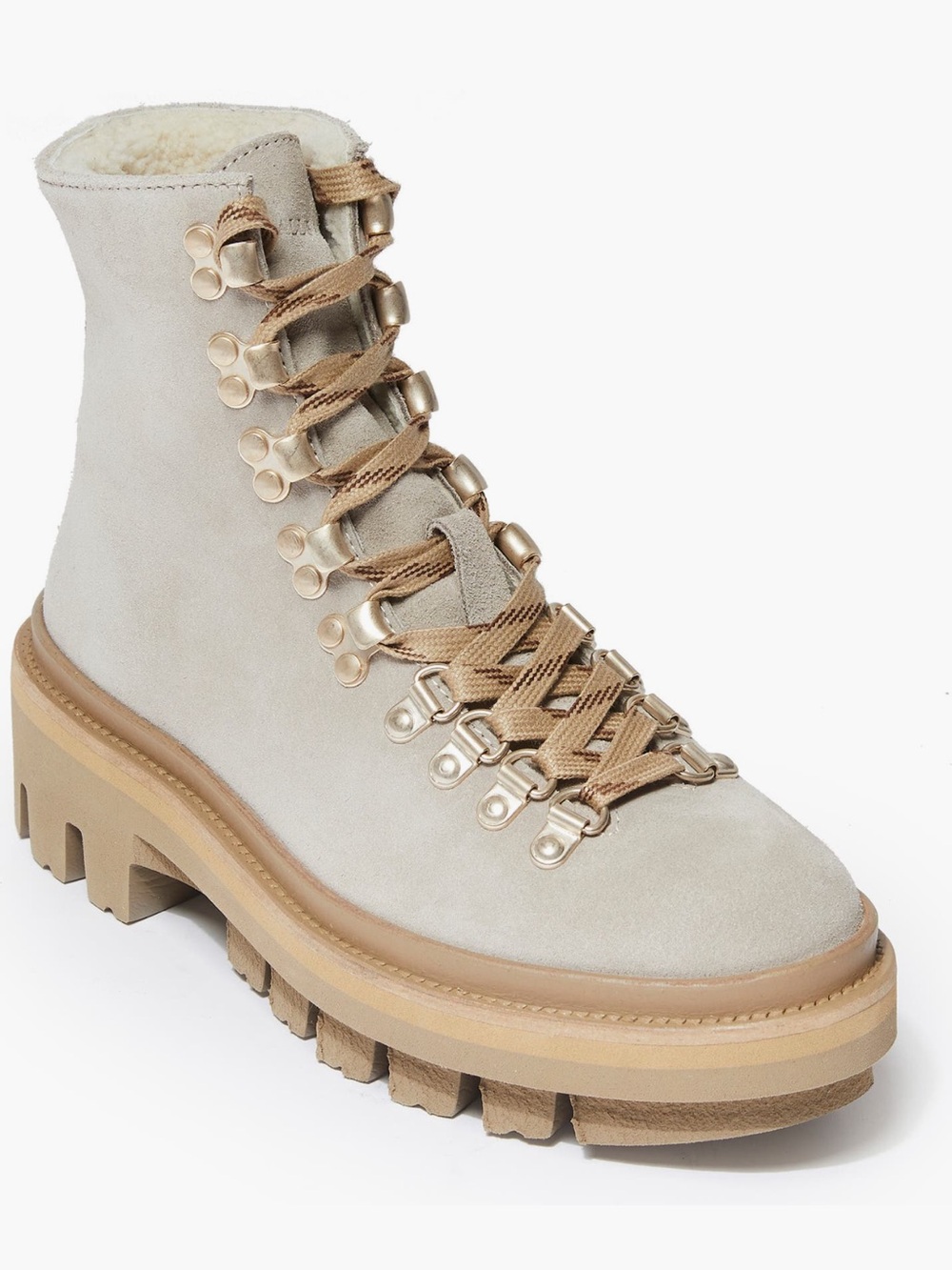 AllSaints Cream Suede Lace-Up Lug Boots